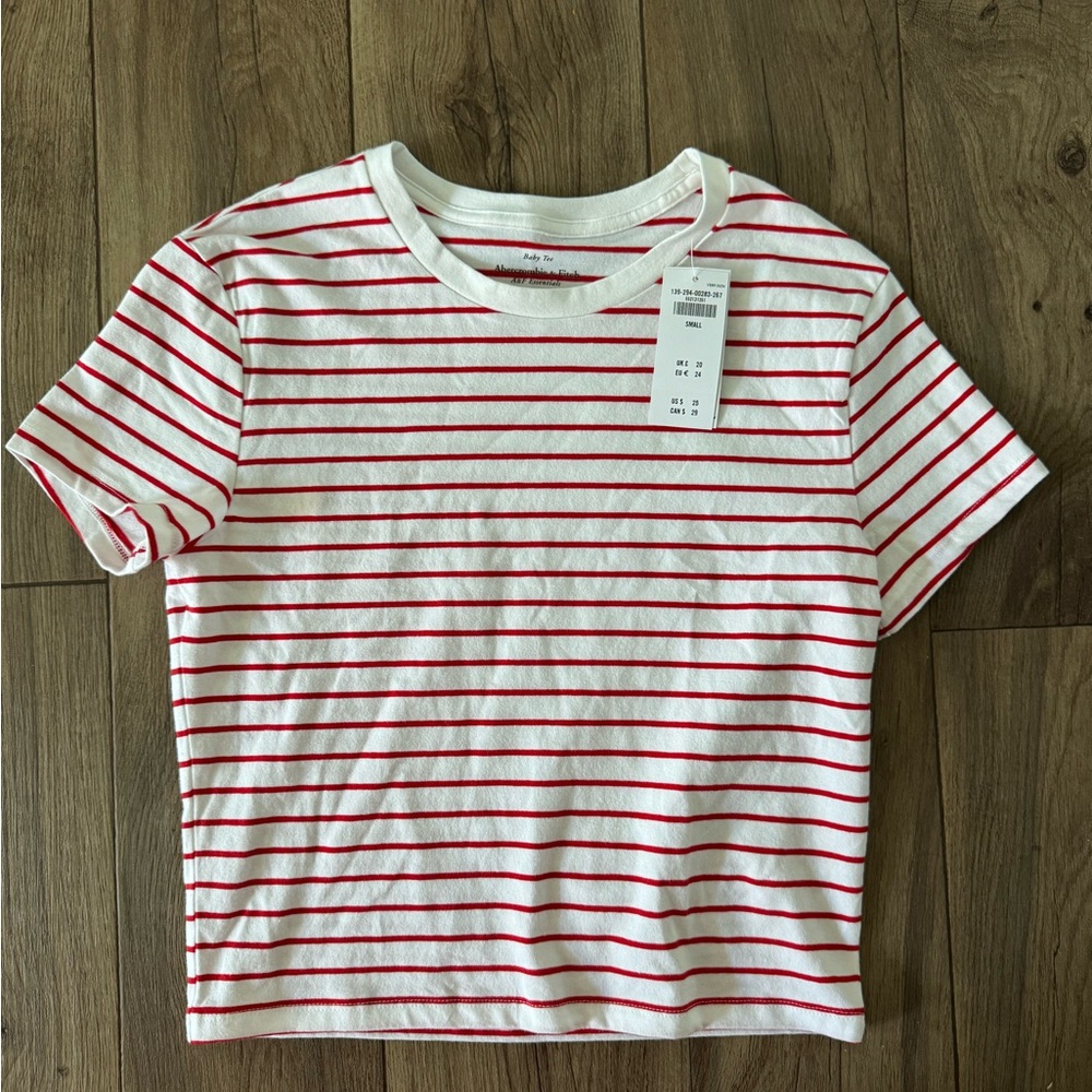 Abercrombie & Fitch Red and White Striped Baby Tee